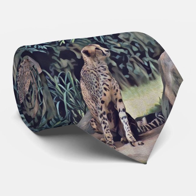 Jaguar In The Forest Oil Paint, Neck Tie (Rolled)