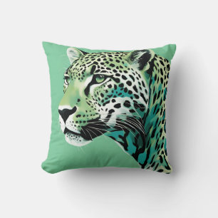 Jaguar Leopard Big Cat Teal Colours Throw Pillow