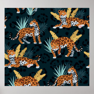 Jaguar Palms Seamless Vintage Pattern Poster