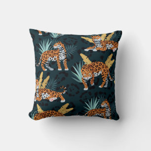 Jaguar Palms Seamless Vintage Pattern Throw Pillow