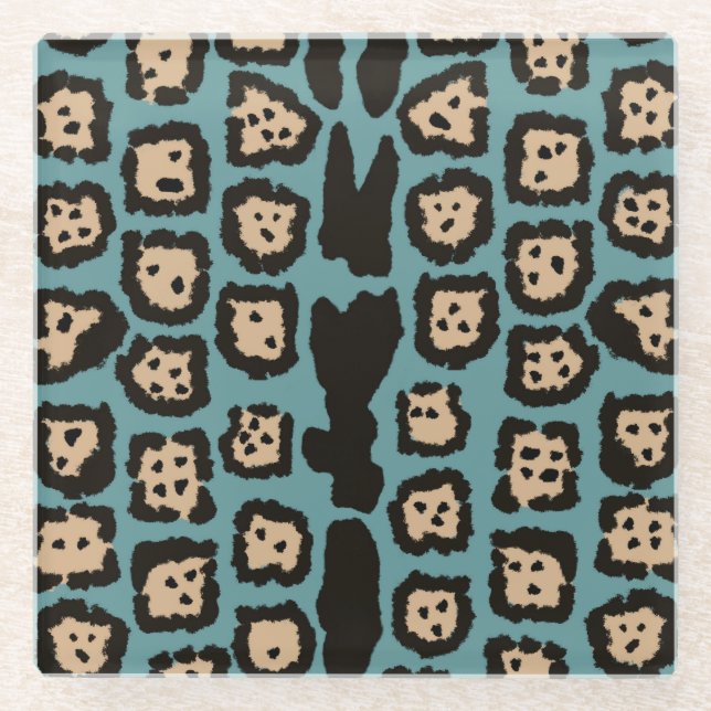 Jaguar Pattern in Beach Colours Glass Coaster (Front)
