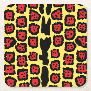 Jaguar Pattern in Blood Orange on Lemon Curd Square Paper Coaster