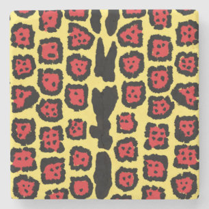 Jaguar Pattern in Blood Orange on Lemon Curd Stone Coaster