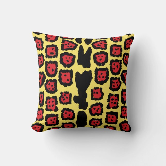 Jaguar Pattern in Blood Orange on Lemon Curd Throw Pillow (Front)