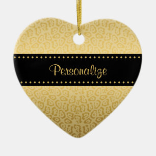 Jaguar Pattern Luxury Black and Gold Animal Print Ceramic Ornament