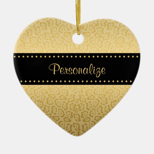 Jaguar Pattern Luxury Black and Gold Animal Print Ceramic Ornament (Front)