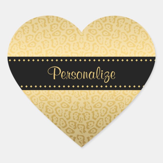 Jaguar Pattern Luxury Black and Gold Animal Print Heart Sticker (Front)