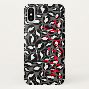 Jaguar Pattern Print Black White Personalized Name Case-Mate iPhone Case