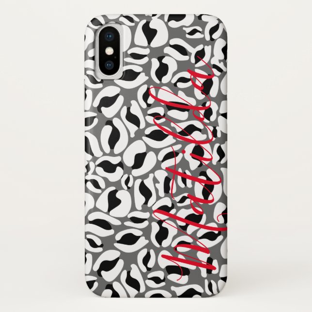 Jaguar Pattern Print Black White Personalized Name Case-Mate iPhone Case (Back)