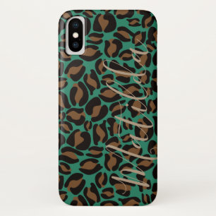Jaguar Pattern Print Green Brown Personalised Name Case-Mate iPhone Case