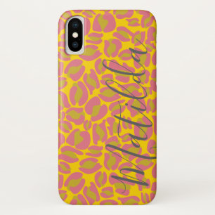Jaguar Pattern Print Pink Yellow Personalized Name Case-Mate iPhone Case