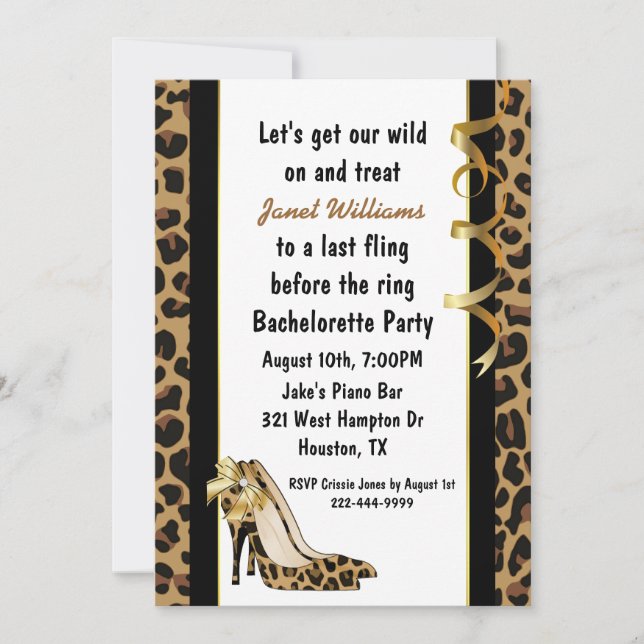 Jaguar Print High Heels Bachelorette Party Invitation (Front)