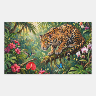 Jaguar Rainforest Hummingbird Butterflies Flowers Sticker