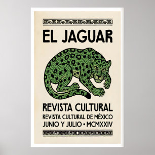 Jaguar Spirit Wall Art, Mosaic Linework, Beige Poster