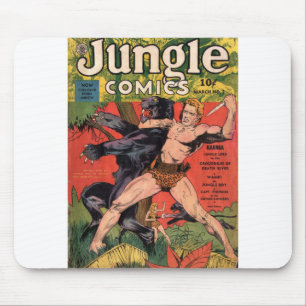 Jaguar - Vintage Jungle Comics - Retro Jungle Mouse Pad