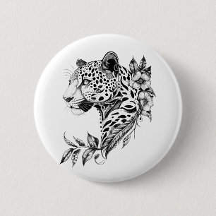 Jaguar Wild Animal Nature Illustration Art Tattoo 2 Inch Round Button