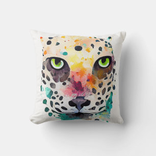 Jaguar Wild Animal Nature Watercolor Art Painting Throw Pillow