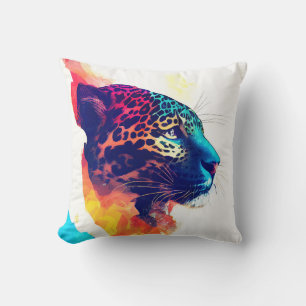 Jaguar Wild Nature Animal Color Art Painting Throw Pillow