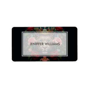 Jaguar with Crown in Flowers Painting            Label