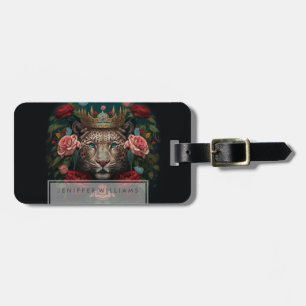 Jaguar with Crown in Flowers Painting              Luggage Tag