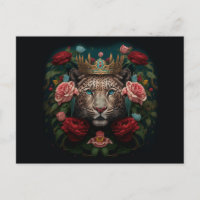Jaguar with Crown in Flowers Painting