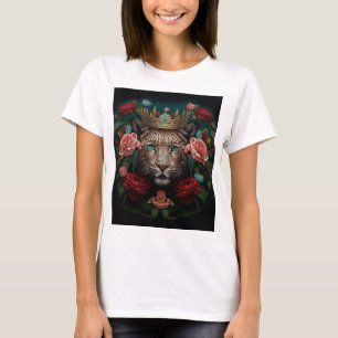 Jaguar with Crown in Flowers Painting              T-Shirt