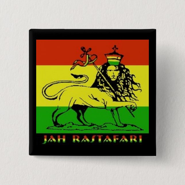 Jah Rastafari Badge 2 Inch Square Button (Front)