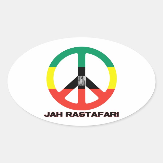 Jah Rastafari Peace Sign Selassie I Oval Sticker (Front)