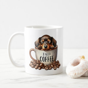 J'ai besoin de café - chiot dans une tasse