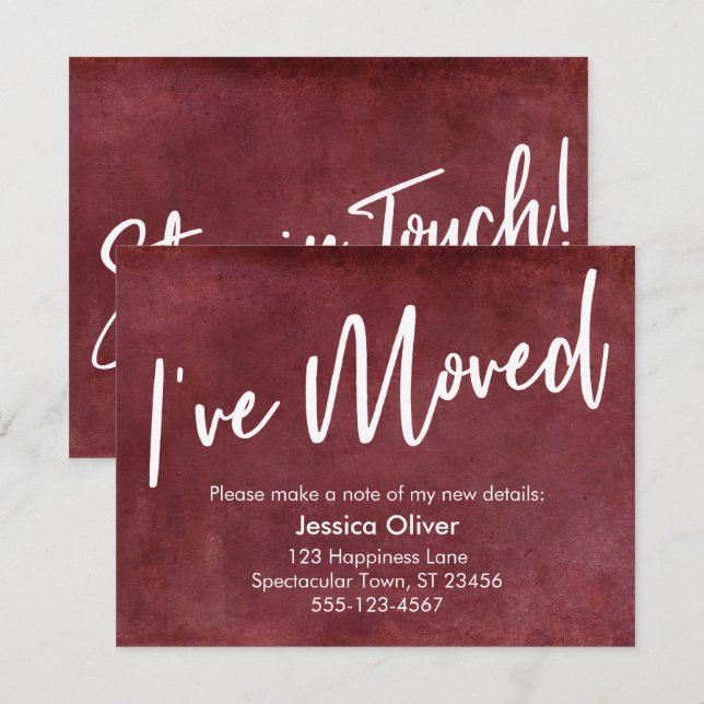 "J'ai bougé" Typographie Grunge Faire-part rouge (Devant / Derrière)