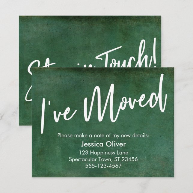 "J'ai bougé" Typographie Grunge Green Faire-part (Devant / Derrière)