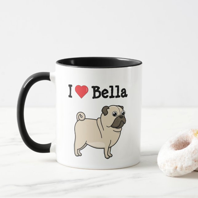 J'ai "coeur" mon carlin & nom personnalisé tasse à (Avec donut)
