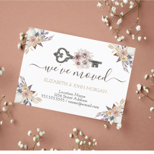 J'ai déplacé Floral Key New Address Faire-part