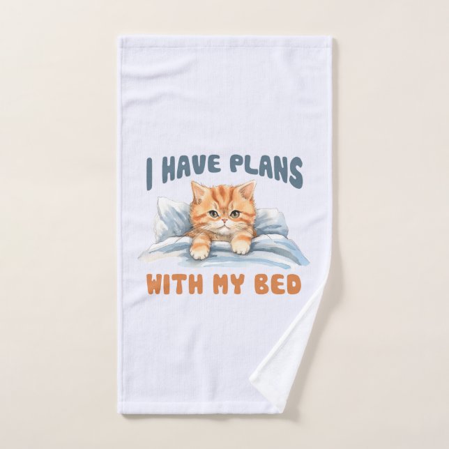 J'ai des plans avec mon lit - Cosy Orange Chat (Serviette à main)