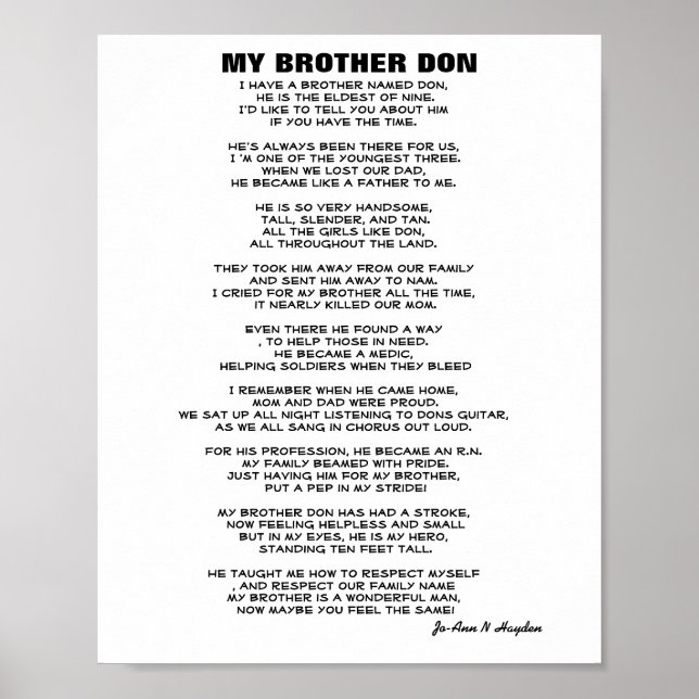 J'AI UN FRÈRE NOMMÉ DON Poem Poster (Devant)