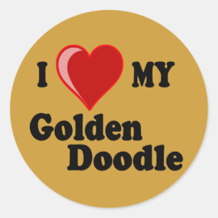 J'aime (coeur) mon autocollant d'or de chien de