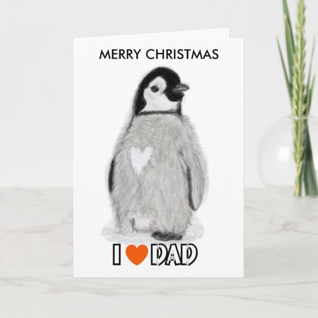 J'AIME la carte d'art de Noël de PINGOUIN de PAPA (Devant)