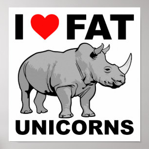 J'aime la licorne obèse rhinocéros affiche drôle