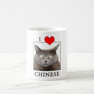 "J'aime" la tasse de café chinoise de chat