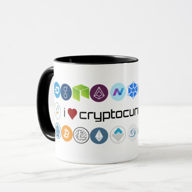 J'aime la tasse de cryptocurrencies (Devant gauche)