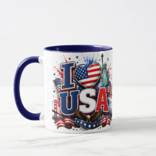J'aime la tasse de football patriotique USA   Drap