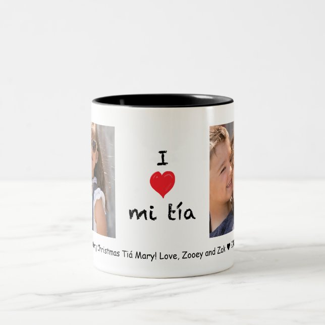 J'aime la tasse personnalisable de photo du tía 2 (Centre)
