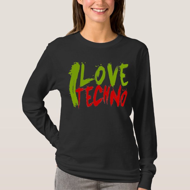 J'AIME le long T-shirt de TECHNO (Devant)