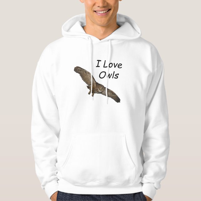J'aime le sweat - shirt à capuche de hiboux (Devant)