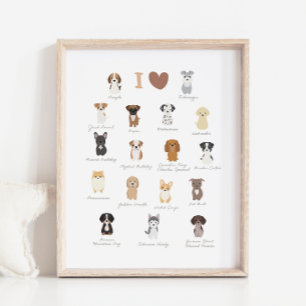 J'aime les Chiens Poster pour Chambre d'Enfants et