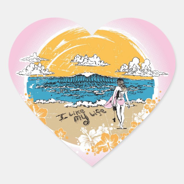 "J'aime MA vie" stickers fille de plage (Devant)