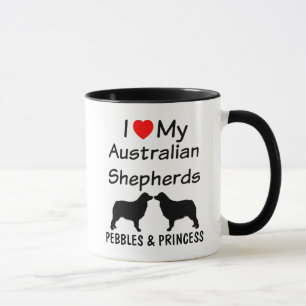 J'Aime Mes DEUX Bergers Australiens Café Mug