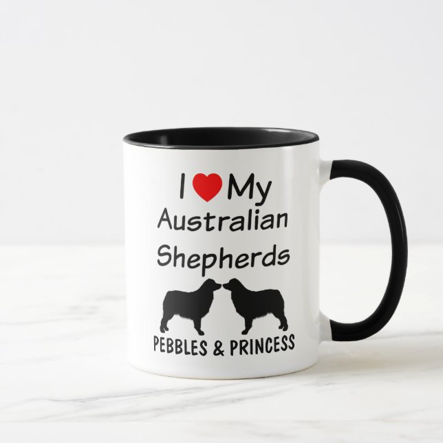 J'Aime Mes DEUX Bergers Australiens Café Mug (Droite)