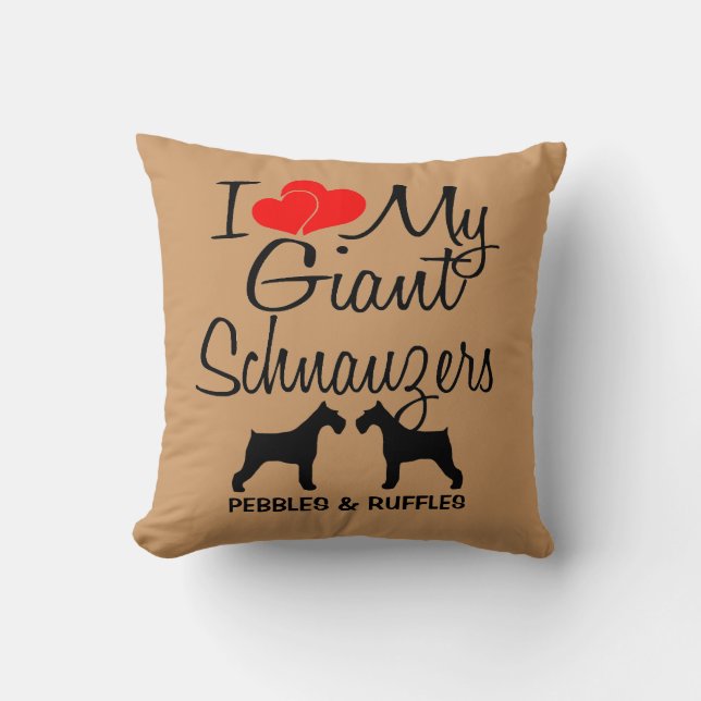 J'aime mes deux grands schnauzers Coussin de chien (Recto)