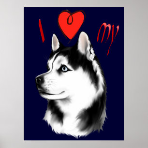 J'aime mon affiche de chien de traîneau sibérien